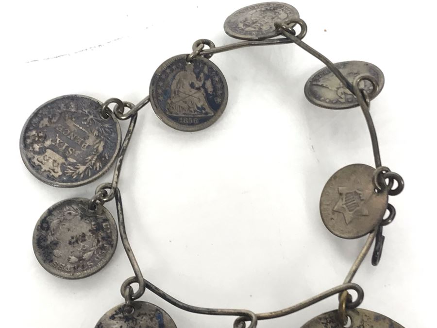 Vintage Silver Bracelet With Charm And Various Old Silver Coins 17.7g [Photo 10]