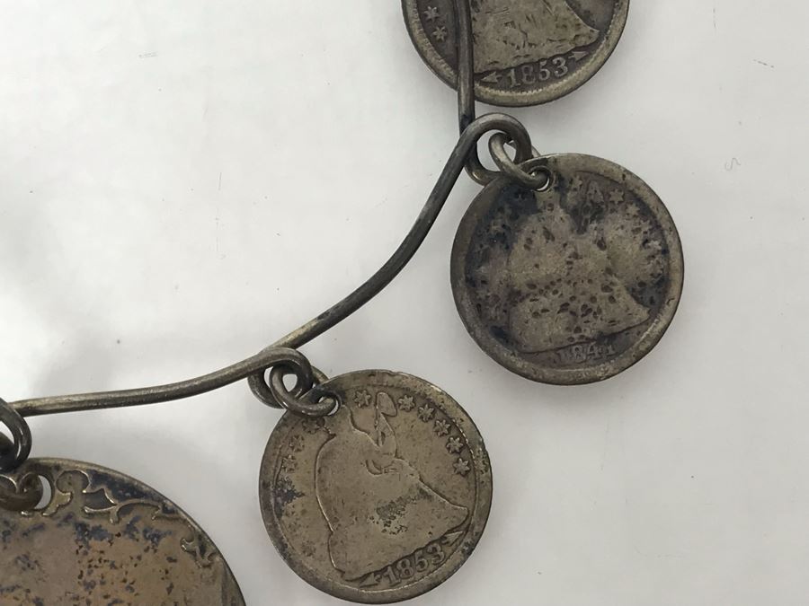 Vintage Silver Bracelet With Charm And Various Old Silver Coins 17.7g [Photo 4]