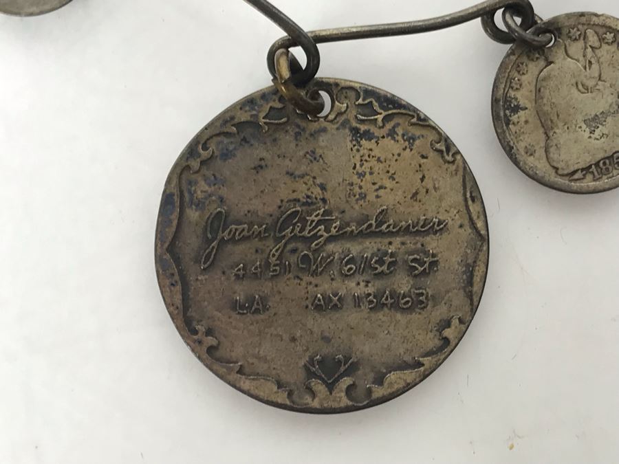 Vintage Silver Bracelet With Charm And Various Old Silver Coins 17.7g [Photo 3]