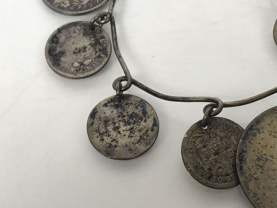 Vintage Silver Bracelet With Charm And Various Old Silver Coins 17.7g [Photo 9]