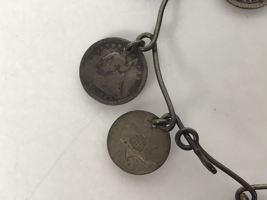 Vintage Silver Bracelet With Charm And Various Old Silver Coins 17.7g [Photo 7]