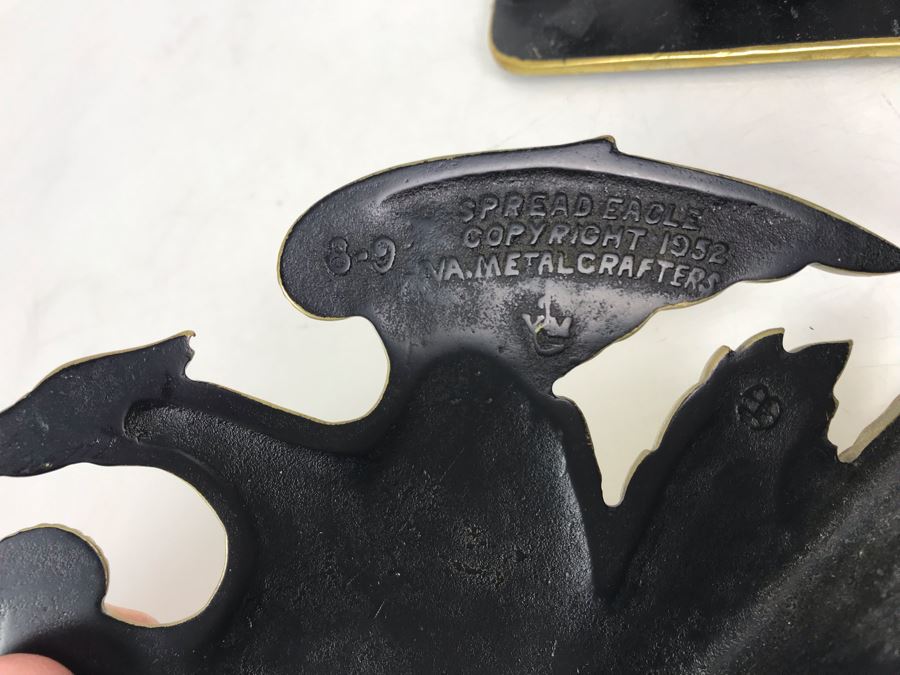 Pair Of Vintage Brass Spread Eagle Bookends Copyright 1952 By Va. Metal Crafters [Photo 5]