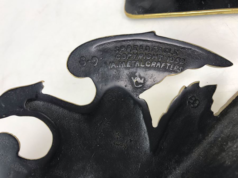 Pair Of Vintage Brass Spread Eagle Bookends Copyright 1952 By Va. Metal Crafters [Photo 6]