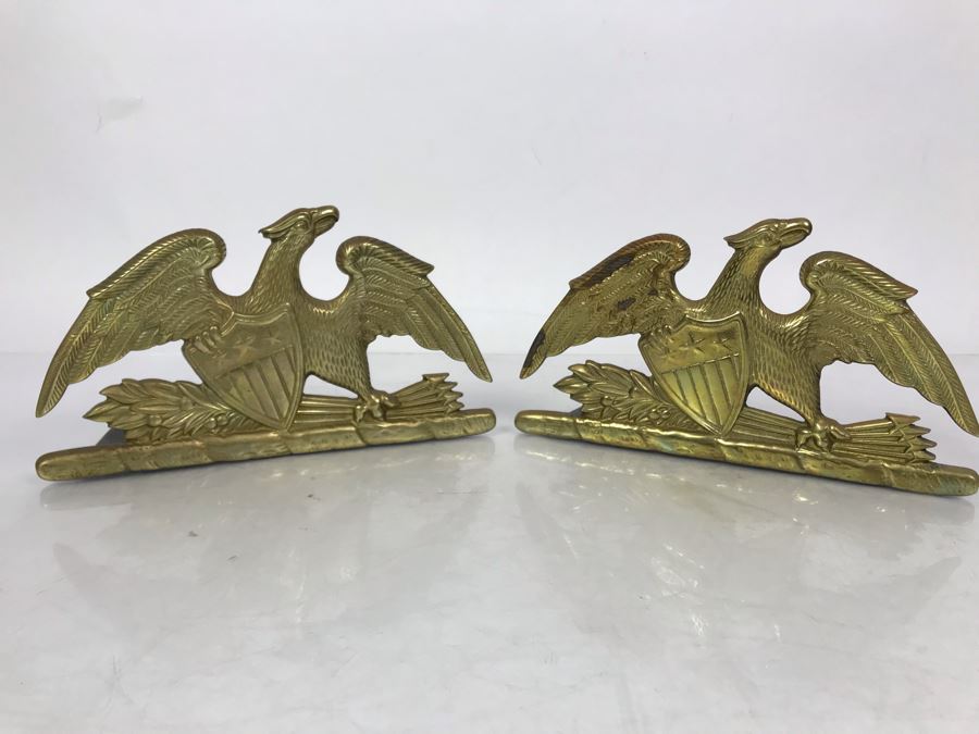 Pair Of Vintage Brass Spread Eagle Bookends Copyright 1952 By Va. Metal Crafters