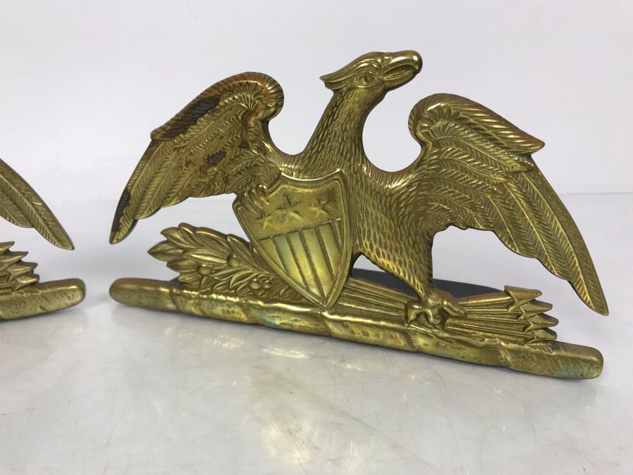 Pair Of Vintage Brass Spread Eagle Bookends Copyright 1952 By Va. Metal Crafters [Photo 3]
