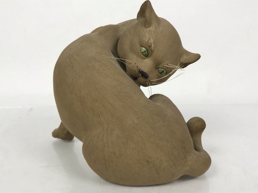 Signed Chinese Chinese Mudman Cat Figurine Sculpture 6W X 6D X 6H [Photo 2]