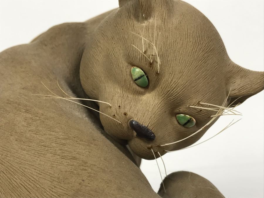 Signed Chinese Chinese Mudman Cat Figurine Sculpture 6W X 6D X 6H [Photo 3]