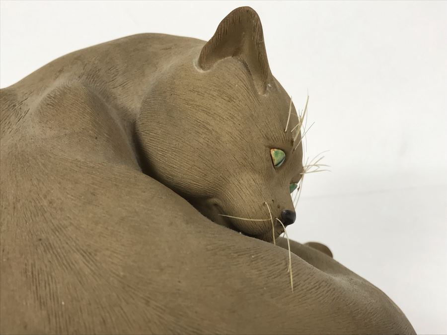 Signed Chinese Chinese Mudman Cat Figurine Sculpture 6W X 6D X 6H [Photo 9]