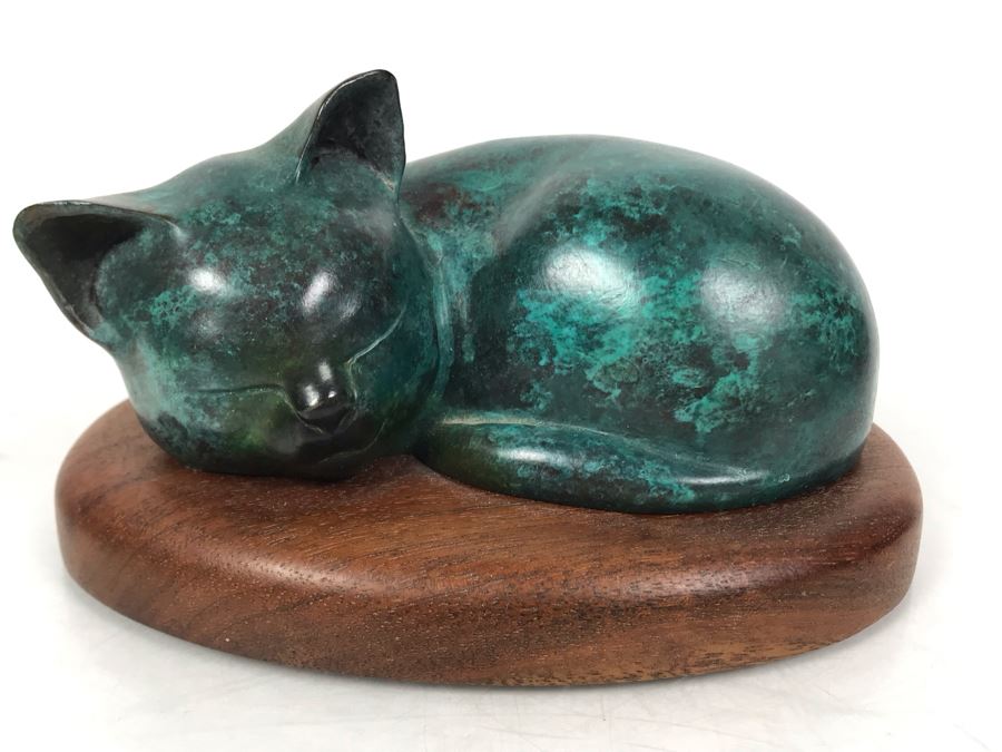 JUST ADDED -  Signed Bronze Titled 'Sleeping Kitten' By Wah Chang 5.5W X 4D X 3H