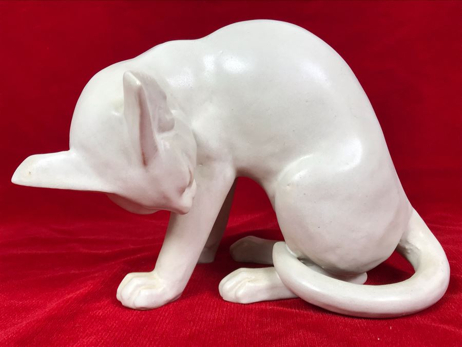 Signed Japanese Pottery Cat Sculpture Specially Made For Gump's 8W X 6D X 6H [Photo 3]