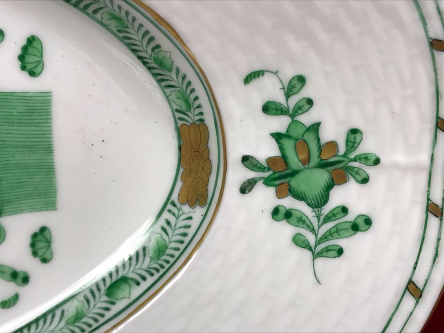 Herend Hungary Hand Painted Fish Serving Platter Strainer Chinese Bouquet Green (AV) Length 24.5L Retails $1,300 [Photo 7]