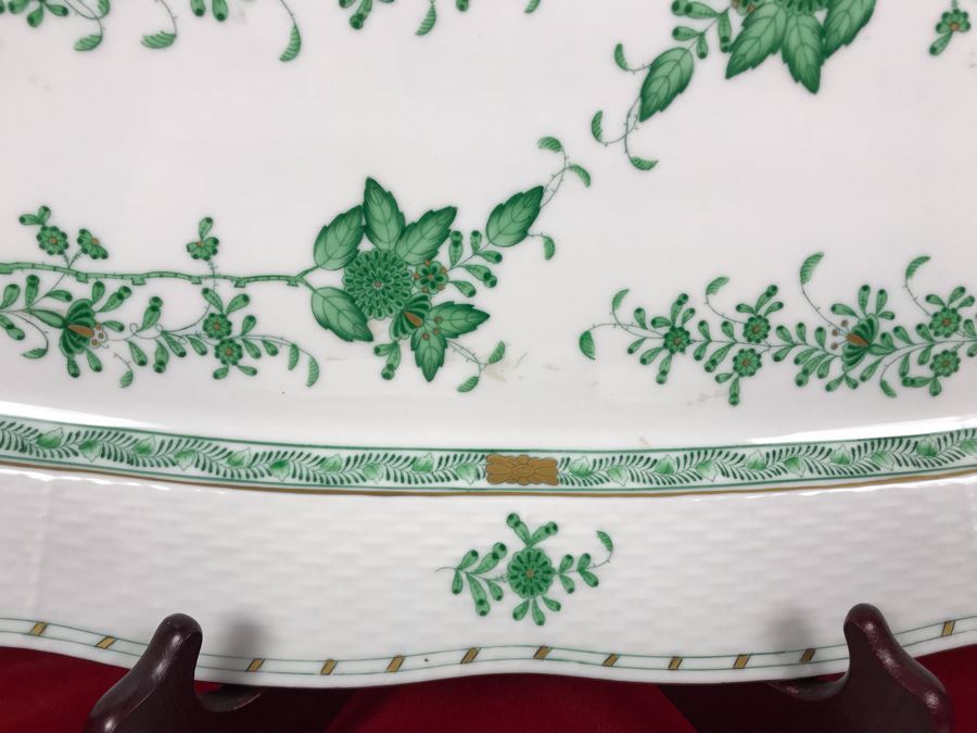 Herend Hungary Hand Painted Fish Serving Platter Strainer Chinese Bouquet Green (AV) Length 24.5L Retails $1,300 [Photo 5]