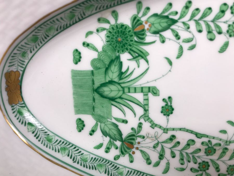 Herend Hungary Hand Painted Fish Serving Platter Strainer Chinese Bouquet Green (AV) Length 24.5L Retails $1,300 [Photo 4]