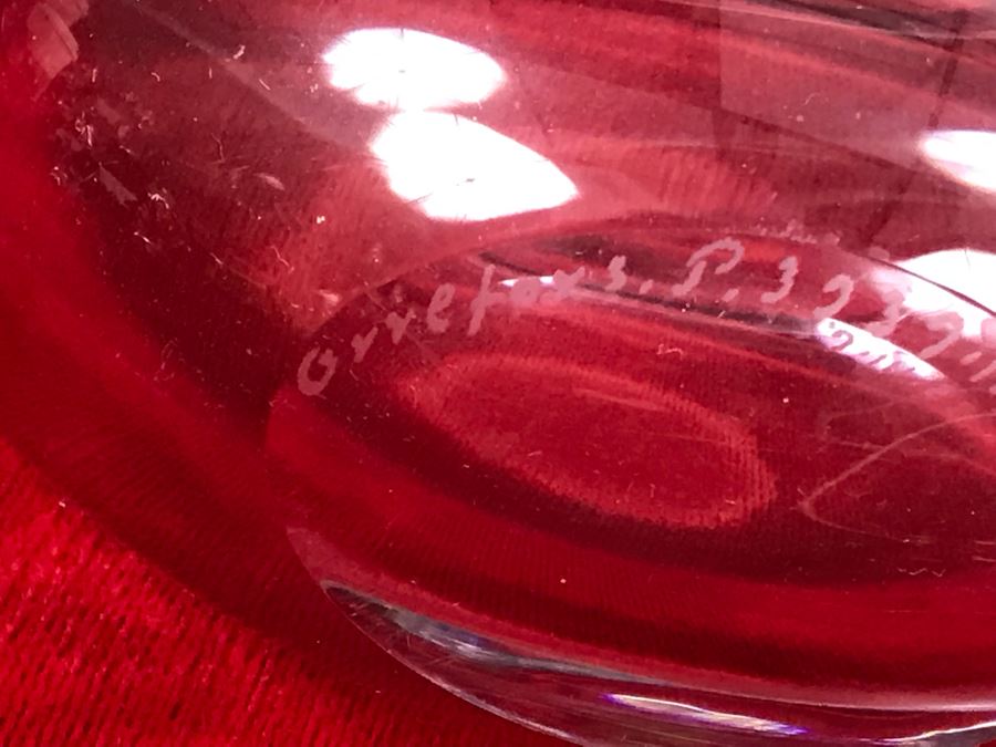 Signed Swedish Orrefors Crystal Vase With Etched Horse 6W X 5.5H [Photo 5]