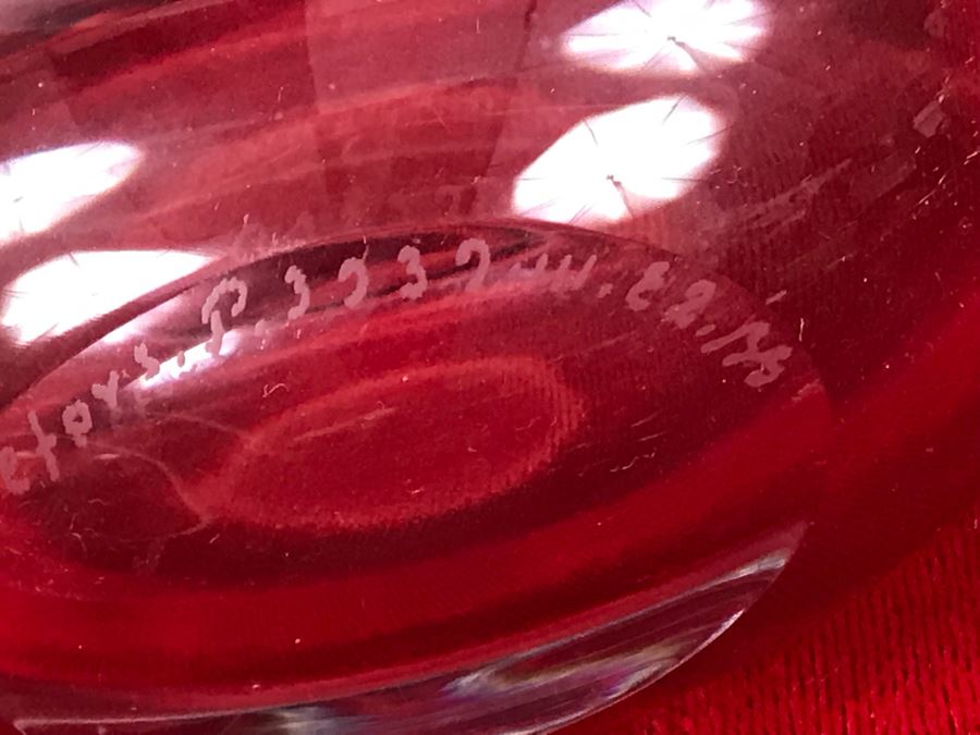 Signed Swedish Orrefors Crystal Vase With Etched Horse 6W X 5.5H [Photo 6]