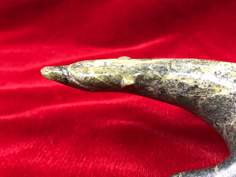 Signed Carved Pacific Northwest Green Stone Polar Bear Sculpture 6.5W [Photo 5]