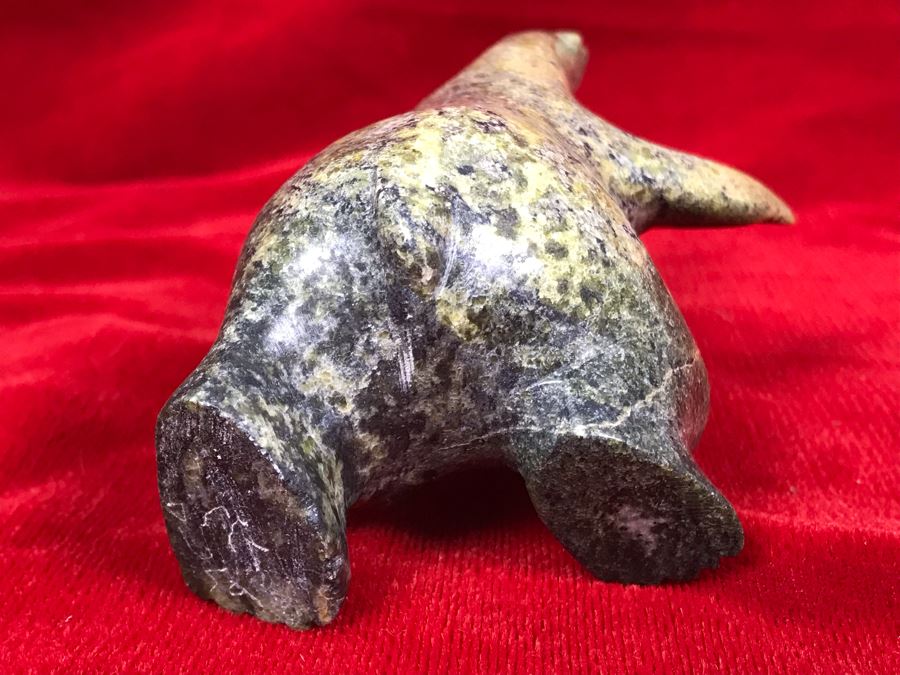 Signed Carved Pacific Northwest Green Stone Polar Bear Sculpture 6.5W [Photo 6]