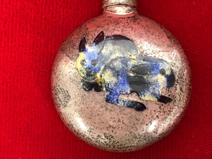 Signed Sterling Silver Perfume Bottle With Enamel Rabbits By Ferragamo 20.5g [Photo 4]