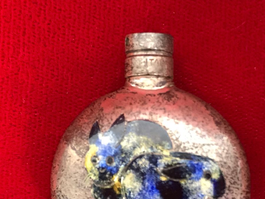 Signed Sterling Silver Perfume Bottle With Enamel Rabbits By Ferragamo 20.5g [Photo 5]