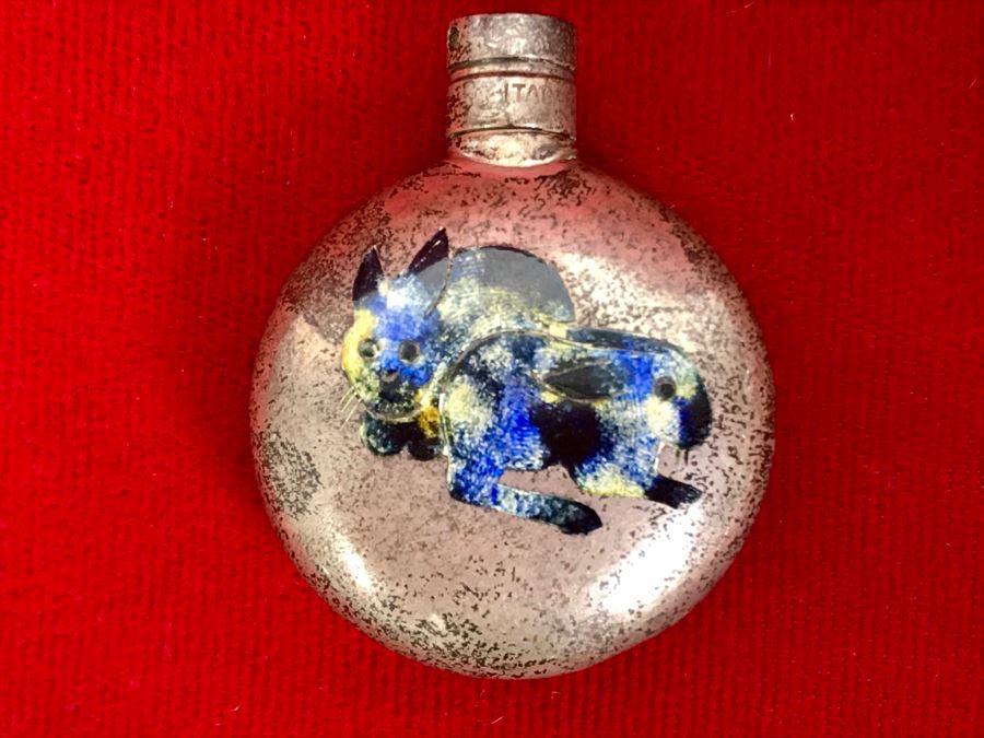 Signed Sterling Silver Perfume Bottle With Enamel Rabbits By Ferragamo 20.5g [Photo 2]
