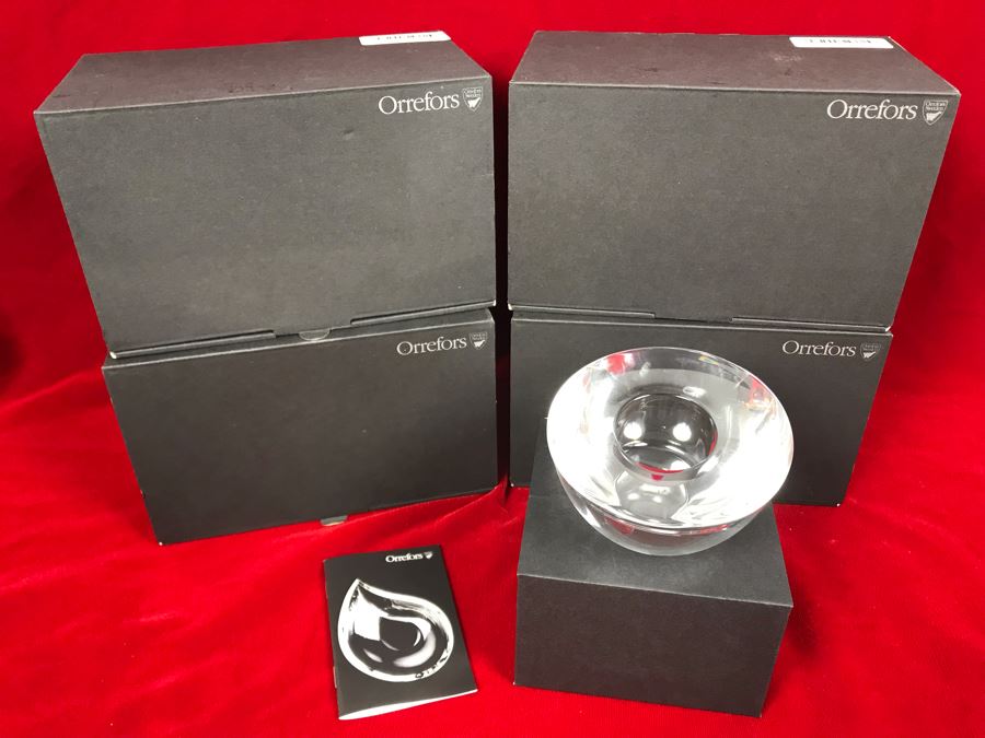 Swedish Orrefors Modernist Delight Crystal Votives Clear 2 Pack In Original Boxes (4 Boxes / 8 Votives) Retails $280 [Photo 2]