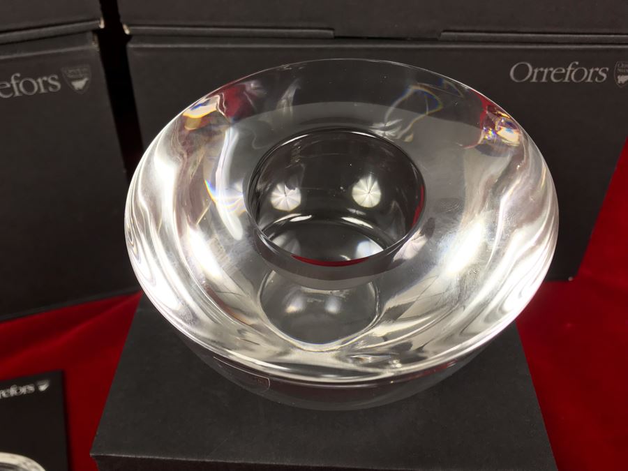Swedish Orrefors Modernist Delight Crystal Votives Clear 2 Pack In Original Boxes (4 Boxes / 8 Votives) Retails $280 [Photo 4]