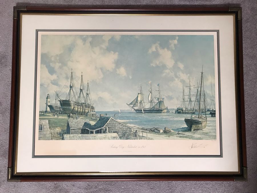John Stobart Limited Edition Print Titled 'Sailing Day, Nantucket In 1841' Signed By Artist 33.5 X 24 [Photo 1]