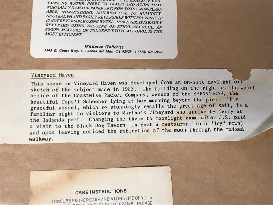 John Stobart Limited Edition Print Titled 'Vineyard Haven' The Topsil Schooner Shenandoah From The Black Dog Tavern In 1984 Signed By Artist 26.5 X 22 [Photo 16]