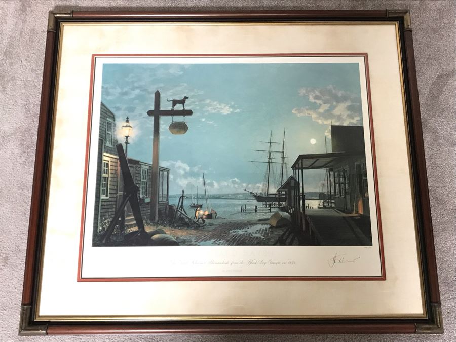John Stobart Limited Edition Print Titled 'Vineyard Haven' The Topsil Schooner Shenandoah From The Black Dog Tavern In 1984 Signed By Artist 26.5 X 22 [Photo 3]