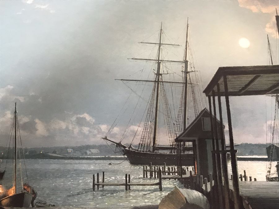 John Stobart Limited Edition Print Titled 'Vineyard Haven' The Topsil Schooner Shenandoah From The Black Dog Tavern In 1984 Signed By Artist 26.5 X 22 [Photo 11]