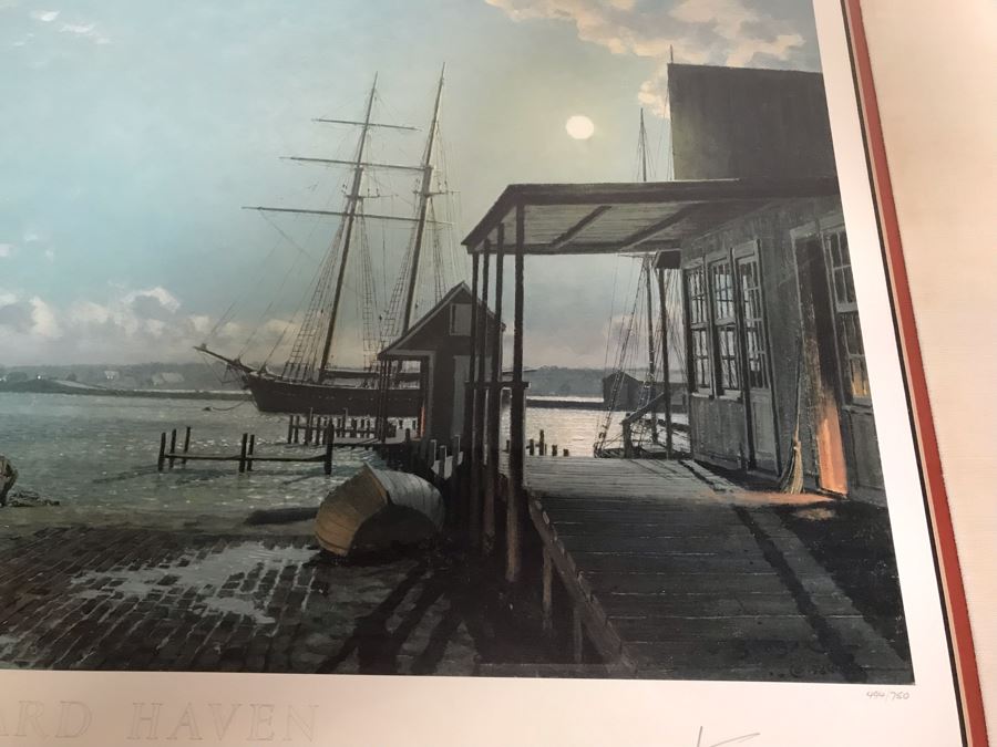 John Stobart Limited Edition Print Titled 'Vineyard Haven' The Topsil Schooner Shenandoah From The Black Dog Tavern In 1984 Signed By Artist 26.5 X 22 [Photo 12]