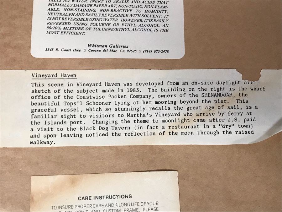 John Stobart Limited Edition Print Titled 'Vineyard Haven' The Topsil Schooner Shenandoah From The Black Dog Tavern In 1984 Signed By Artist 26.5 X 22 [Photo 17]