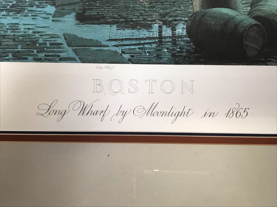 John Stobart Limited Edition Print Titled 'Boston' Long Wharf By Moonlight In 1865 Signed By Artist And Postcard Signed By Artist On Back Of Print 34 X 24 [Photo 3]