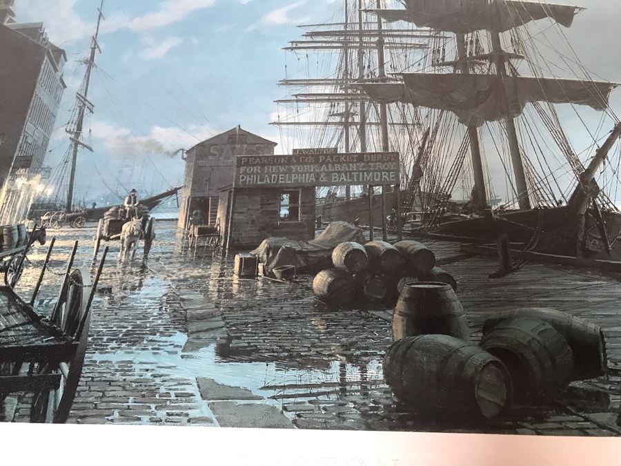 John Stobart Limited Edition Print Titled 'Boston' Long Wharf By Moonlight In 1865 Signed By Artist And Postcard Signed By Artist On Back Of Print 34 X 24 [Photo 10]