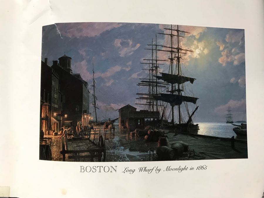 John Stobart Limited Edition Print Titled 'Boston' Long Wharf By Moonlight In 1865 Signed By Artist And Postcard Signed By Artist On Back Of Print 34 X 24 [Photo 22]