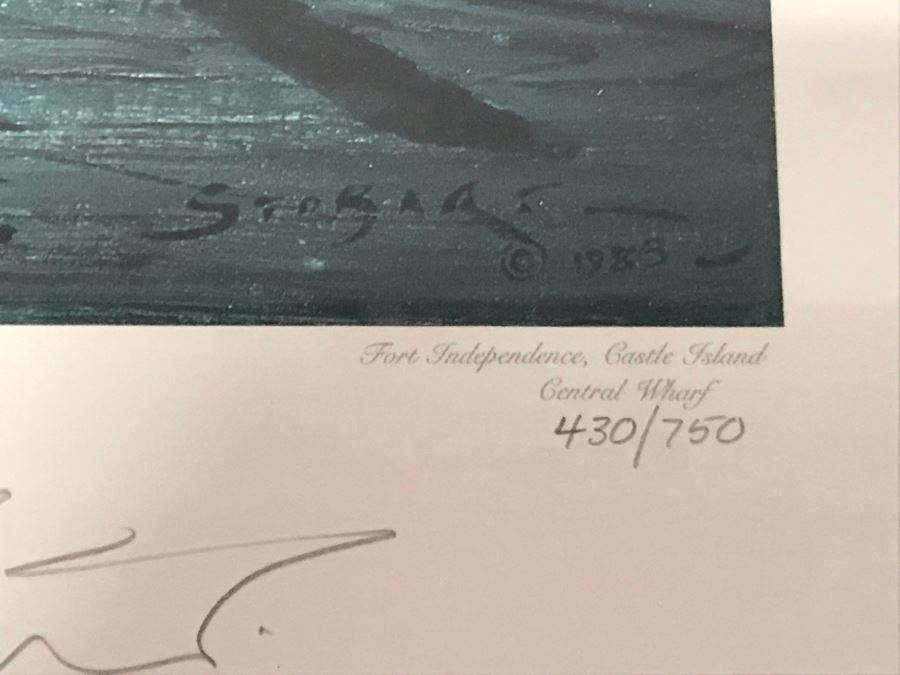 John Stobart Limited Edition Print Titled 'Boston' Long Wharf By Moonlight In 1865 Signed By Artist And Postcard Signed By Artist On Back Of Print 34 X 24 [Photo 5]