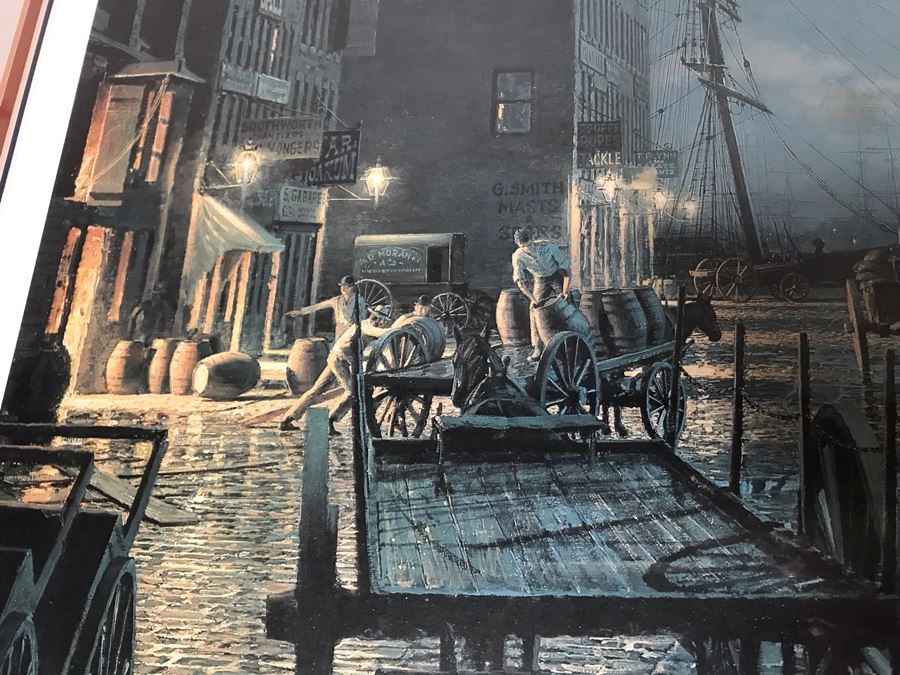 John Stobart Limited Edition Print Titled 'Boston' Long Wharf By Moonlight In 1865 Signed By Artist And Postcard Signed By Artist On Back Of Print 34 X 24 [Photo 8]