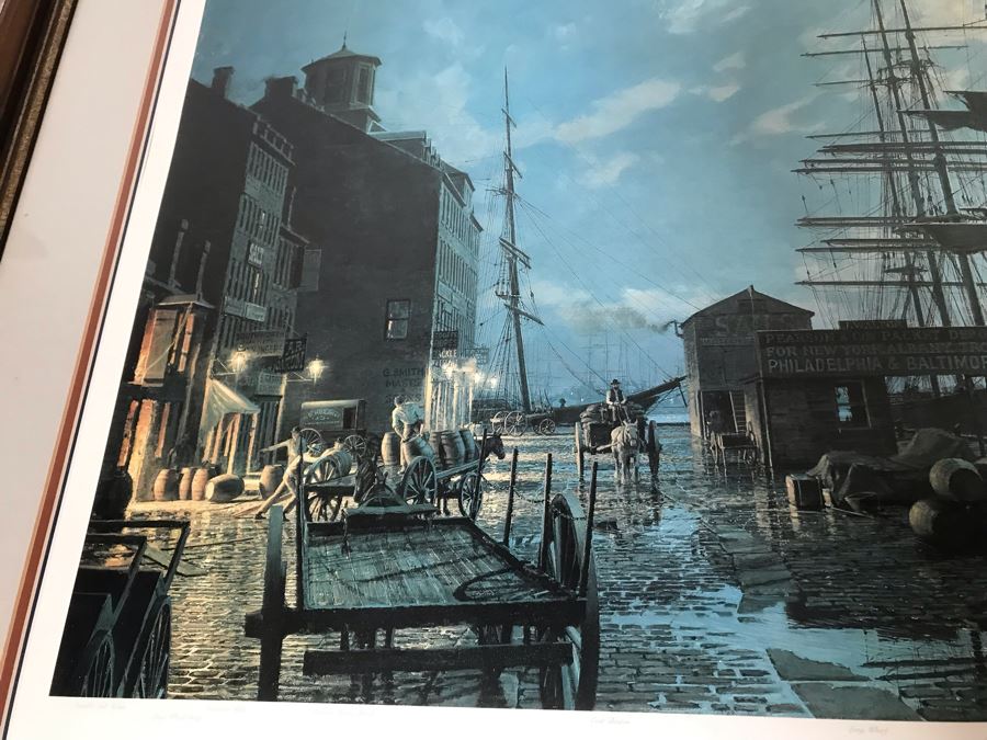 John Stobart Limited Edition Print Titled 'Boston' Long Wharf By Moonlight In 1865 Signed By Artist And Postcard Signed By Artist On Back Of Print 34 X 24 [Photo 13]