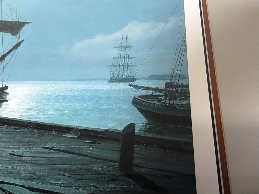 John Stobart Limited Edition Print Titled 'Boston' Long Wharf By Moonlight In 1865 Signed By Artist And Postcard Signed By Artist On Back Of Print 34 X 24 [Photo 12]