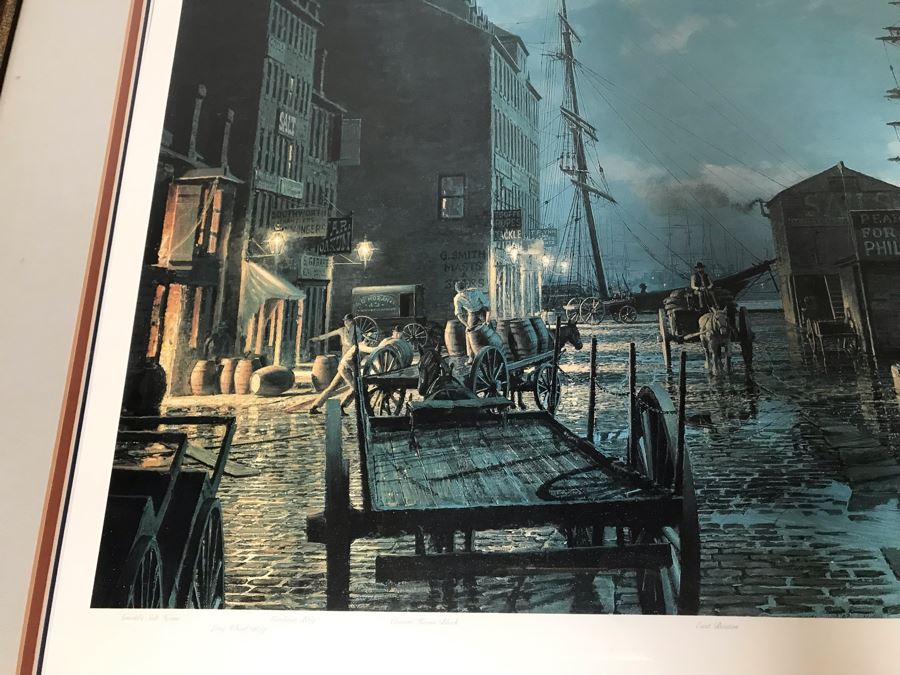 John Stobart Limited Edition Print Titled 'Boston' Long Wharf By Moonlight In 1865 Signed By Artist And Postcard Signed By Artist On Back Of Print 34 X 24 [Photo 7]
