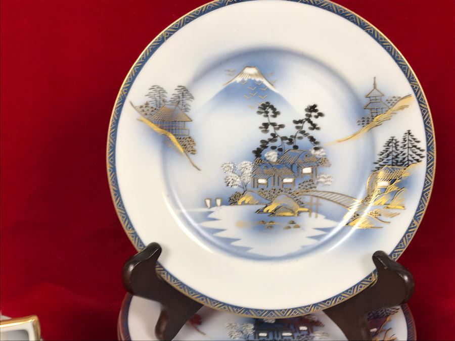 Signed Japanese Hand-Painted Bone China Set Teapot, Creamer, Sugar, 6 Cups And Saucers With Geisha Girl Visible On Bottom Of Cup And (6) Desert Plates [Photo 16]