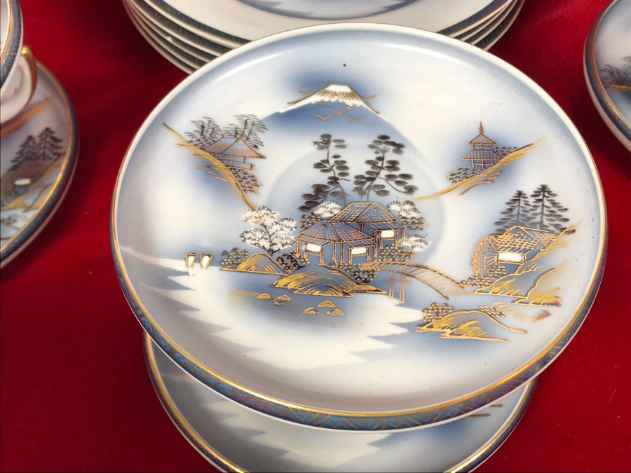 Signed Japanese Hand-Painted Bone China Set Teapot, Creamer, Sugar, 6 Cups And Saucers With Geisha Girl Visible On Bottom Of Cup And (6) Desert Plates [Photo 14]