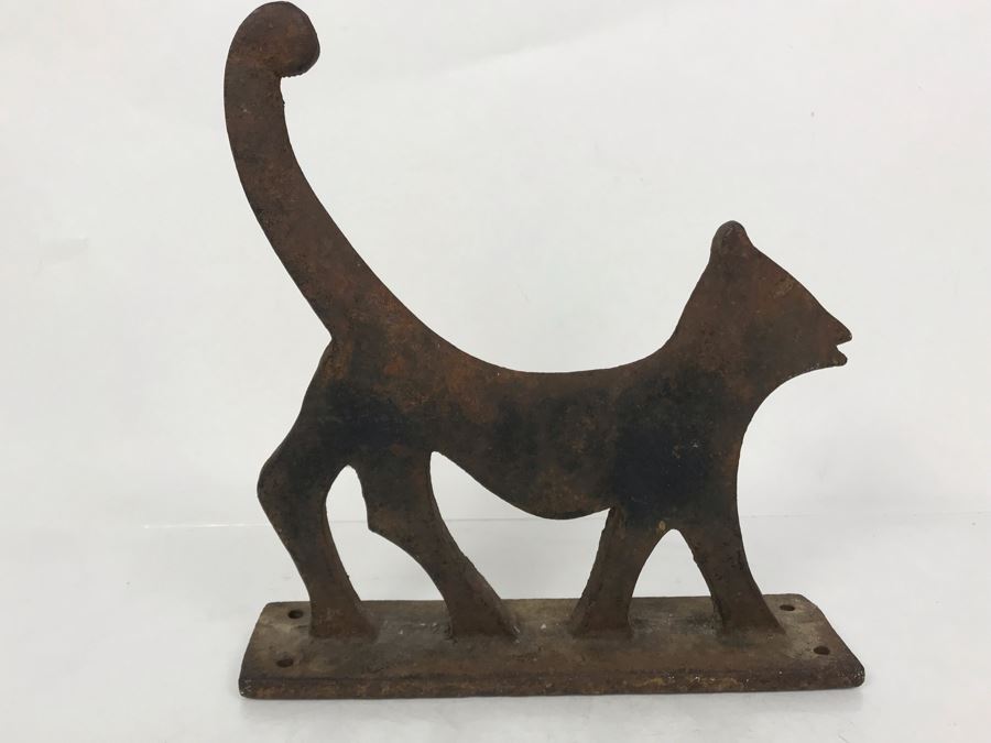 Vintage Cast Iron Cat Boot Scraper Doorstop 10W X 2.5D X 10.5H