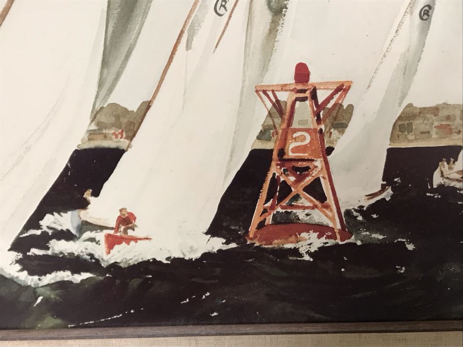 JUST ADDED - Original Watercolor Of Sailboat Race Orange County, CA 22.5 X 16 [Photo 3]