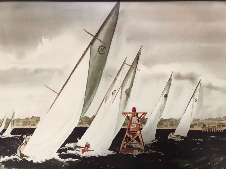JUST ADDED - Original Watercolor Of Sailboat Race Orange County, CA 22.5 X 16 [Photo 4]