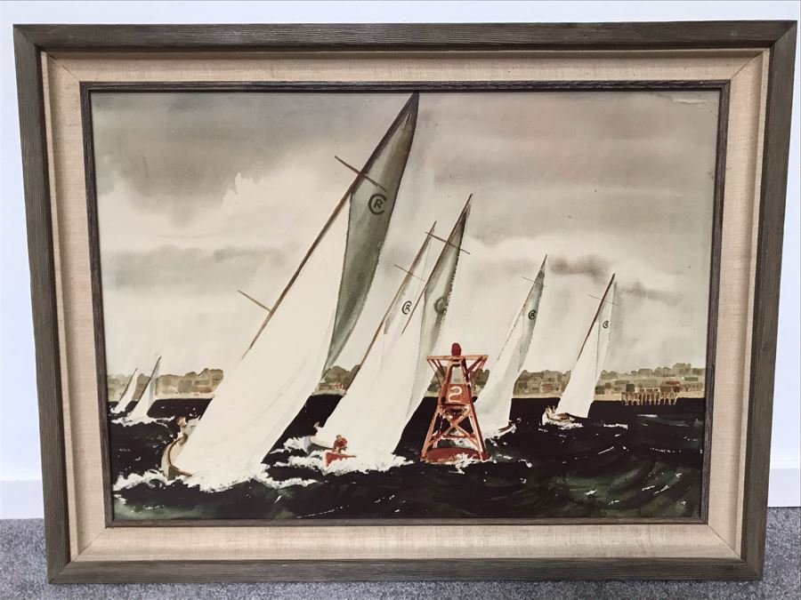 JUST ADDED - Original Watercolor Of Sailboat Race Orange County, CA 22.5 X 16