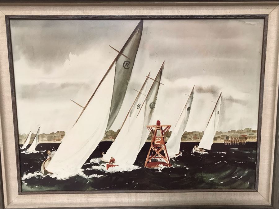 JUST ADDED - Original Watercolor Of Sailboat Race Orange County, CA 22.5 X 16 [Photo 2]