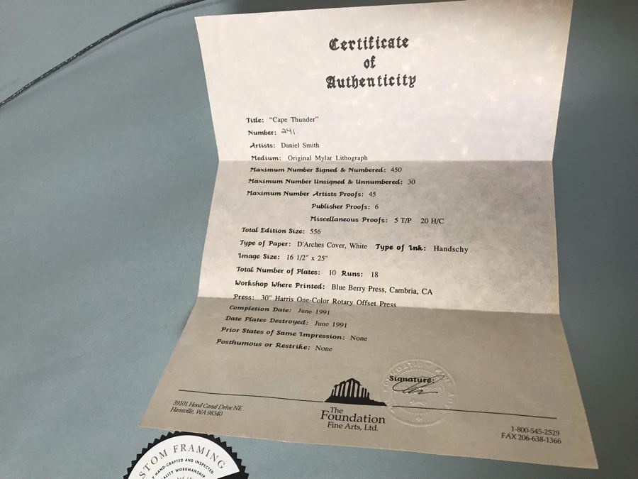 Hand Signed Mylar Lithograph Titled 'Cape Thunder' By Daniel Smith 16 X 25 [Photo 13]