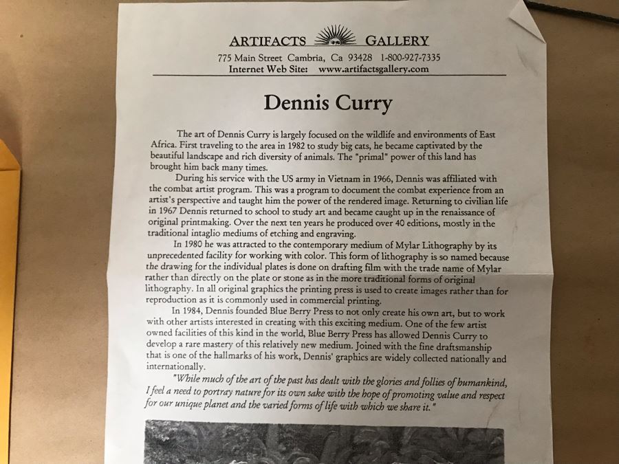 Hand Signed Mylar Lithograph Titled 'Duma II' By Dennis Curry 18 X 10 [Photo 12]