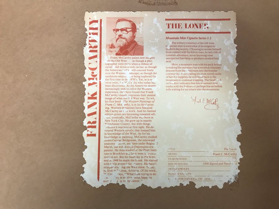 Frank McCarthy (1924-2002) Limited Edition Print Titled 'The Loner' Hand Signed 22.5 X 17.5 No. 478 Of 1000 [Photo 14]